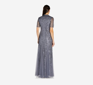 Tuxedo Hand-Beaded Gown In Dusty Blue ...